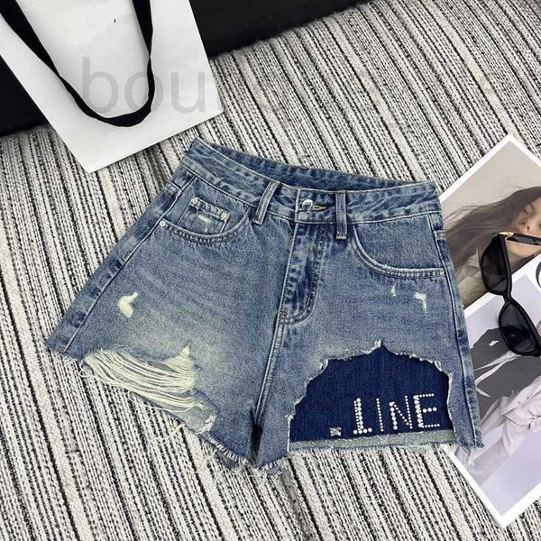 Shorts femininos designer marca início da primavera nova ce idade reduzindo doce menina estilo cintura alta emagrecimento prego carta perfurada denim 5sgk