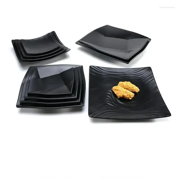 Piatti Piatto nero opaco Stoviglie in melamina Snack Quadrato in plastica Cena Forniture da cucina Contorni girarrosto commerciali