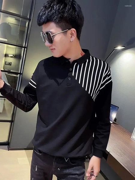 Herren Polos Tops Männliche Kleidung Sweatshirts Streifen T Polo Shirts Für Männer Gespleißt Mit Winter Harajuku Mode T-stück Groß