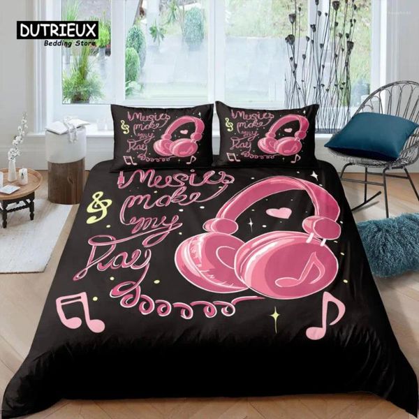 Conjuntos de cama Home Living Luxury 3D Fone de Ouvido Conjunto Crianças Capa de Edredão Fronha Música Rainha e Rei UE / EUA / AU / Reino Unido Tamanho