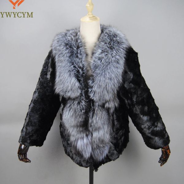 Pelz 2023 Heißer Verkauf Winter frauen Echte Echte Natürliche Kaninchen Pelzmantel Mit Fuchs Pelz Kragen Mädchen Mode Pelz jacke Outwear