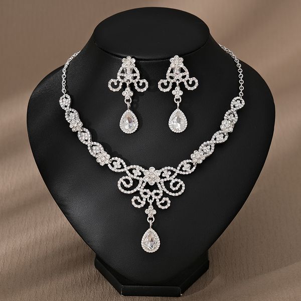 Conjunto de jóias de noiva colar liga zircão brincos de noiva colar jóias acessórios de vestido de casamento conjunto de colar de noiva