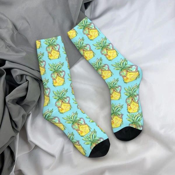 Calzini da donna Groovy Ananas Calze da uomo Occhiali da sole alla moda Morbidi divertenti skateboard autunnali antiscivolo Regalo stampato