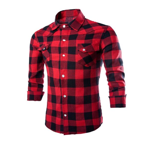 Toda a moda masculina causal xadrez verifica camisas de manga longa turn down colarinho fino se encaixa camisas de moda topos preto vermelho branco xxl9479065