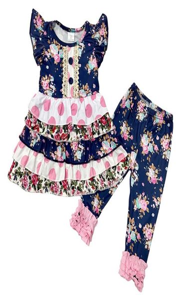 Conjunto de roupas infantis para meninas, novo design, estampa floral, vestido top, calça longa, roupas de verão, 2020, conjunto de roupas boutique h6516196