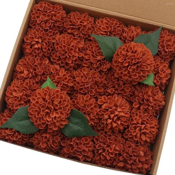 Dekorative Blumen, künstliche Schaumstoffblumen, 25/50 Stück, gebranntes Orange, Dahlie, Gänseblümchen mit Stiel, für Hochzeit, Brautstrauß, Tischdekoration