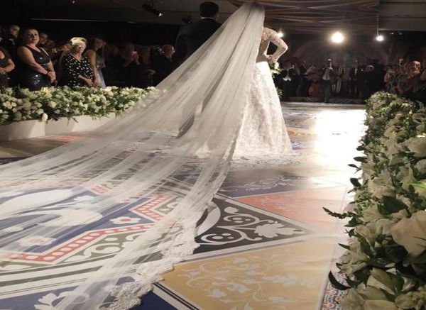 Luxo 5m longo véus de noiva renda applique véus de casamento véus de noiva feito sob encomenda uma camada vestido de noiva pente venda 90791706619427