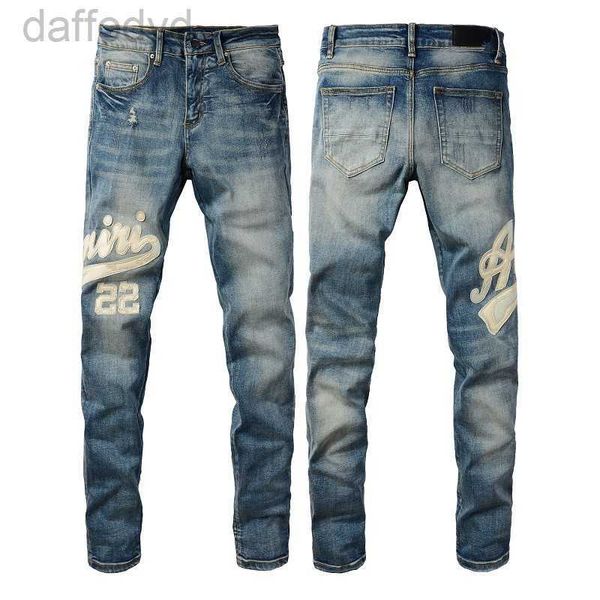 Jeans da uomo jeans denim da uomo pantaloni strappati neri moda skinny rotto stile bici moto rock revival jean 240305
