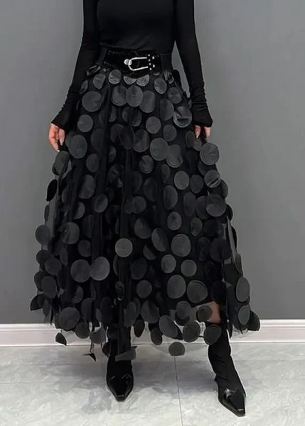 Skirt 3 polka dot maglia mesh women black 2023 primavera estate coreana tendenza maxi gonne verdi streetwear nere long faldas