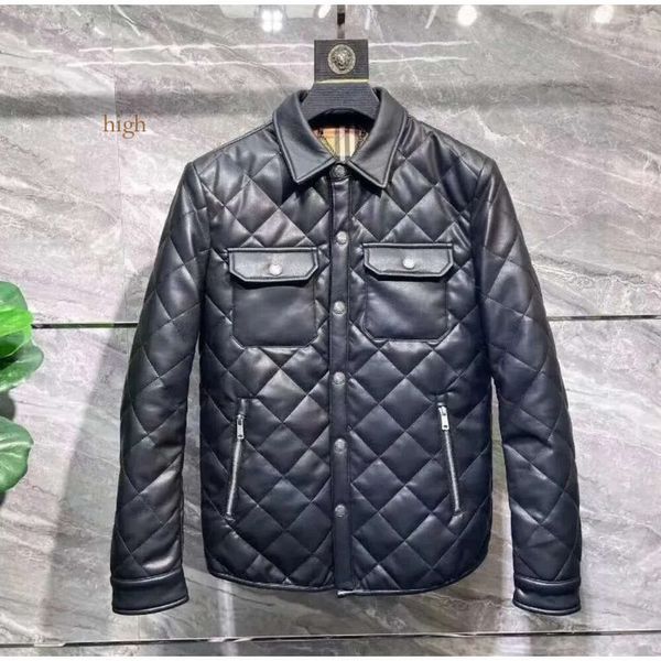 Designerjacke Herren Langarm Pu-Lederjacken Baumwolle gepolstert Winter Herrenmantel hoch