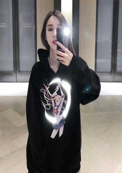 Harajuku japonês dos desenhos animados impressão reflexiva hoodies mulheres punk oversize moletom pulôver streetwear marinheiro lua hoodie menina y2001215202