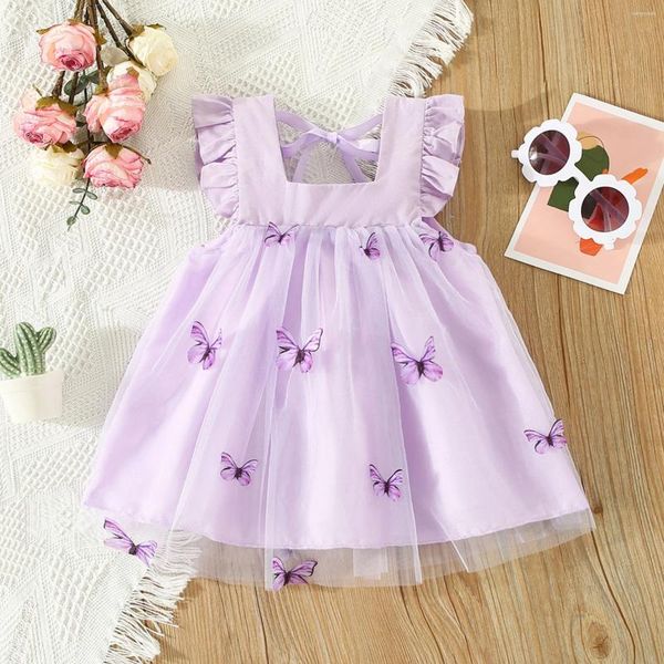 Платья для девочек, летнее платье с рукавами для маленьких девочек, фатиновая детская одежда принцессы на день рождения, 3D-пачка с бабочкой