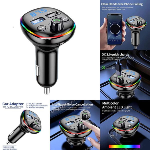 Neuer Bluetooth 5.0 FM-Transmitter, Freisprecheinrichtung, Modulator, MP3-Player, USB-Schnellladegerät, Zigarettenanzünder, Radio, Musik-Adapter