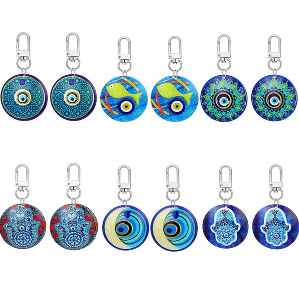 12pcs/lote azul mal os olhos keychain key anéis da tribo doodlepatter acrílico pingente keyring encantos do presente