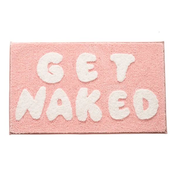 Inyahome 50x80 cm Tappetini da bagno Get Naked Tappeti da pavimento rosa Antiscivolo Assorbimento rapido d'acqua per camera da letto Tappetino per porta del bagno Soggiorno 240301