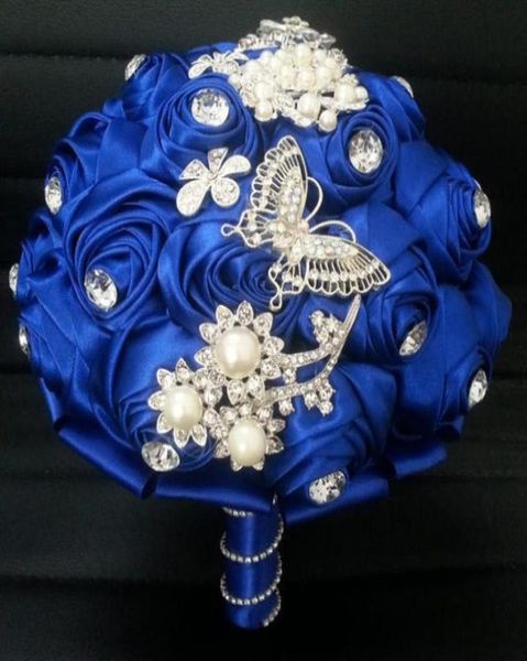 Buquês de casamento romântico rosa azul real com pérolas de strass de cristal suprimentos de casamento de alta qualidade buquês de flores para noiva u6259546