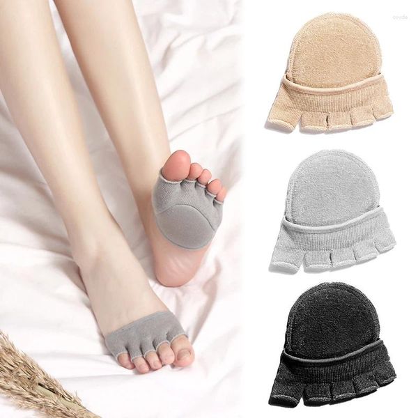 Calzini da donna 1 paio Cinque dita Mezza estate Cotone Punta dell'avampiede Calzini Cuscino Elastico Fodera senza tacco Sox femminile invisibile