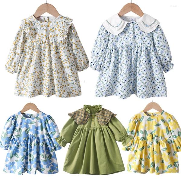 Mädchen Kleider Herbst Frühling Mädchen Kleid Mode Niedlichen Puppenhals Blumendruck Kinder Baby Mädchen Langarm Prinzessin