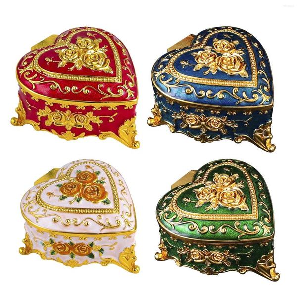 Bolsas de jóias caixa de coração ornamentado metal decorativo pequeno trinket lembrança para anéis pulseira pingente encantos brincos presente exclusivo