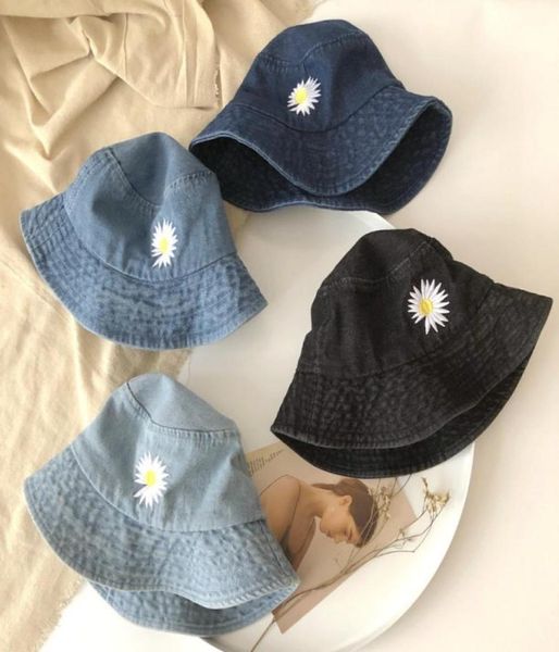 Verão meninas denim chapéus crianças flor bordado boné crianças pescador chapéu meninos meninas grande borda pote chapéus cowboy praia viseira boné A249230690