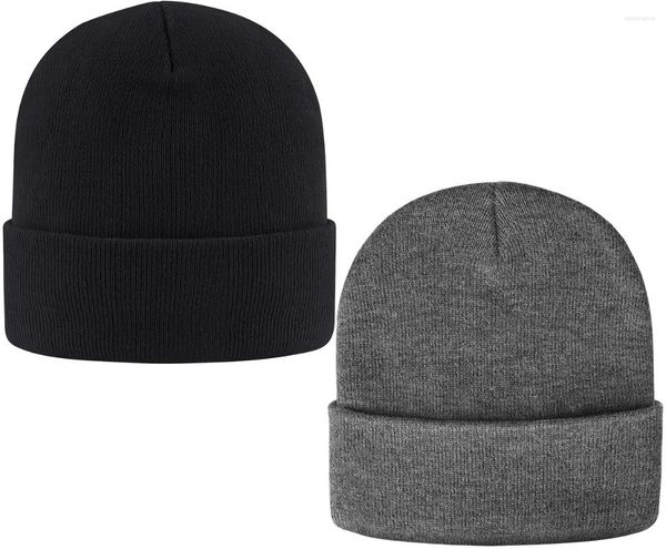 Beralar 2pcs Erkekler Standart Günlük Beanie Hat Klasik Kelepçeli Sade Kafatası Örgü Kış Kapağı Erkekler İçin Kadınlar Sıcak Sıkılgan Sleims Yumuşak Heave