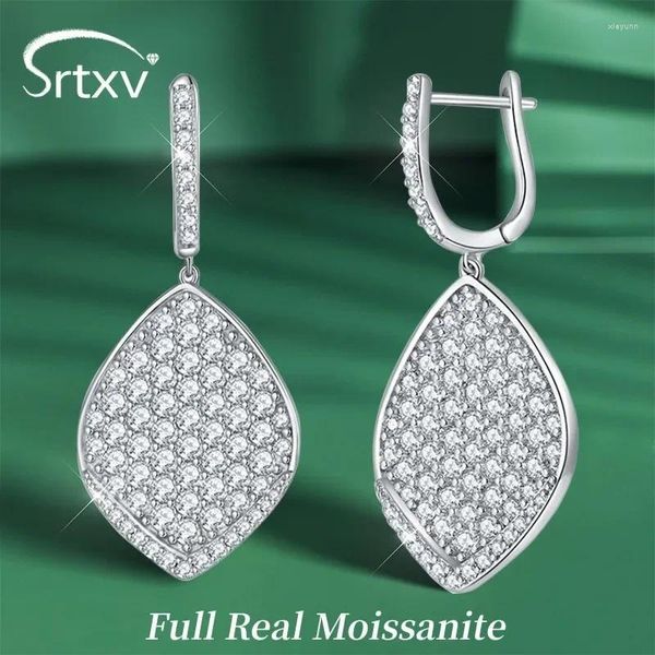 Orecchini pendenti 3CTTW Full Real Moissanite Drop per le donne S925 placcato argento 18K Leafage Hoop Ear Stud Regali per feste di compleanno Gioielli GRA