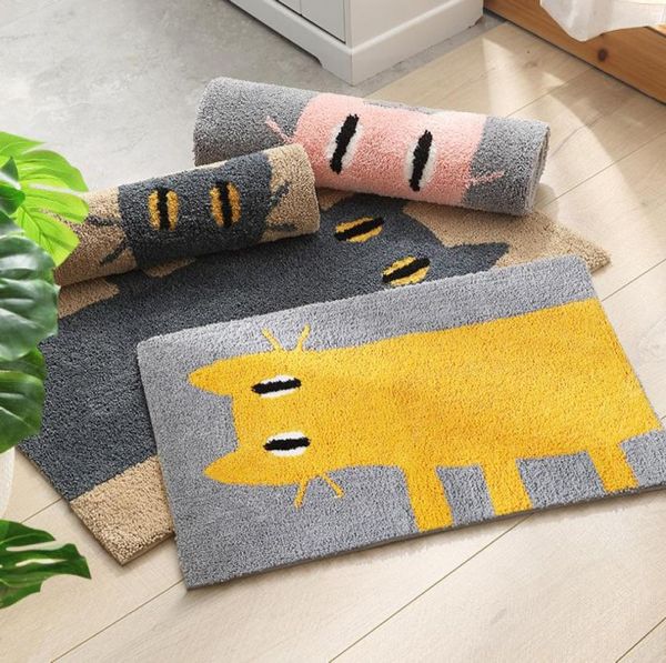 Gato dos desenhos animados mão jacquard tapete para porta do banheiro sala de estar kitcken almofada antiderrapante multifuncional casa decorativas3077211