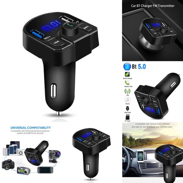 Novo kit led com usb duplo em sem fio fm carregador bluetooth transmissor player adaptador de carro k8b2