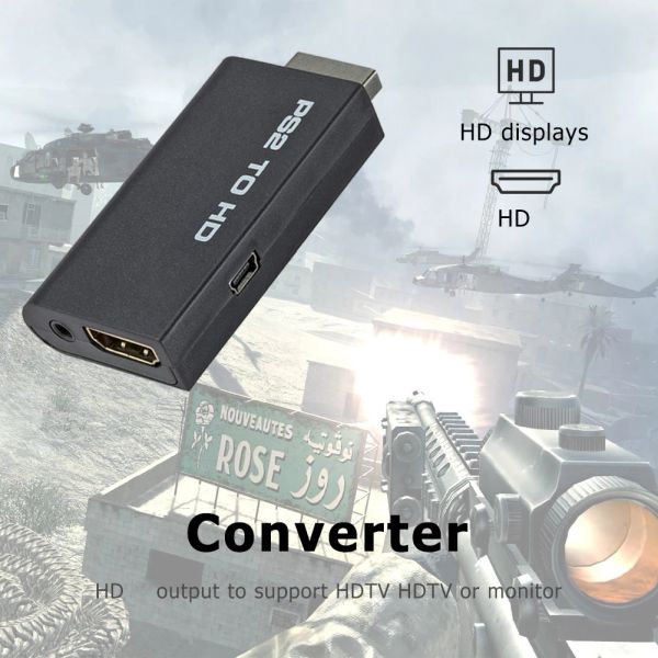 Adaptador conversor compatível com ps2 para hdmi, 480i/480p/576i, áudio e vídeo com cabo de áudio de 3.5mm, suporta pc, todos os display de ps2