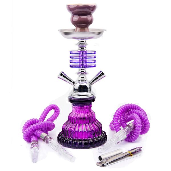 Arabian 4-lagiges Shisha-Set aus Glas, Shisha, Doppelschlauch, Keramikschale, tragbar, lila, Zubehör, Geburtstagsgeschenk, Heimdekoration 240220