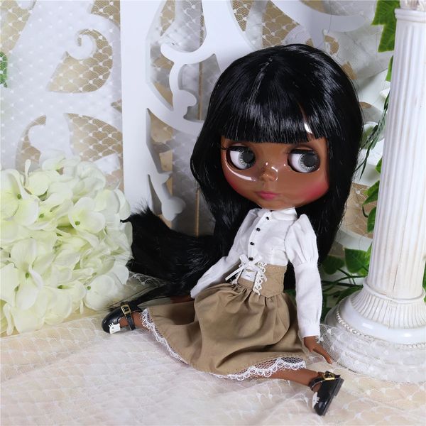 ICY DBS Blyth Puppe 16 Bjd Super Black Skin Joint Body Black Hair 30 cm Spielzeug-Gelenkpuppe 240305