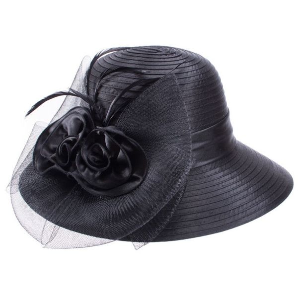 Cappelli estivi a tesa larga per le donne Piume Rete Fascinator Cappelli da sole Cappelli da sposa per la mamma Matrimonio Derby Church Beach Cap 22032509