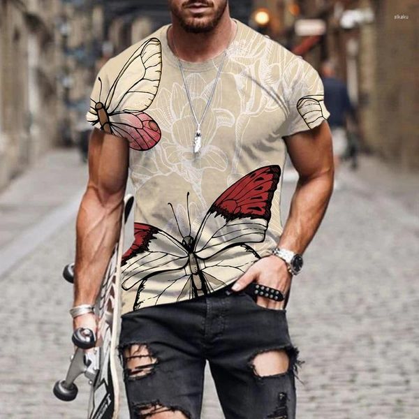Erkek Tişörtleri Gömlek Kısa Kol Üstleri Moda Kelebek Baskı 3D Yaz Sıradan Sokak Büyük Boyu ON Boyun Erkekler T-Shirt Erkek Giyim