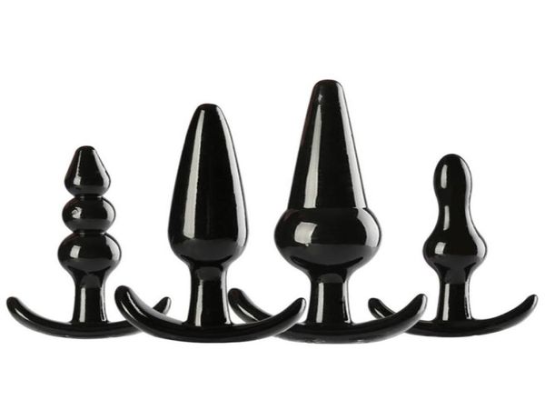 Giocattolo del sesso anale nero 4 pezzi Set Butt Plug Prodotti per adulti per donne e uomini TPR Anus Toys6289047