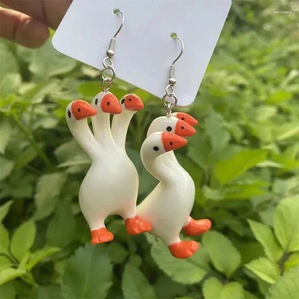 Orecchini pendenti Anatra d'oca a 3 teste Portachiavi originale dell'artista Sciolto dipinto a mano 3D stampato Simpatico regalo di gioielli animali divertenti alla moda