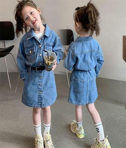 Outono crianças meninas vestido roupas azul jaqueta jeans saia criança saias roupa 1584 z26055736