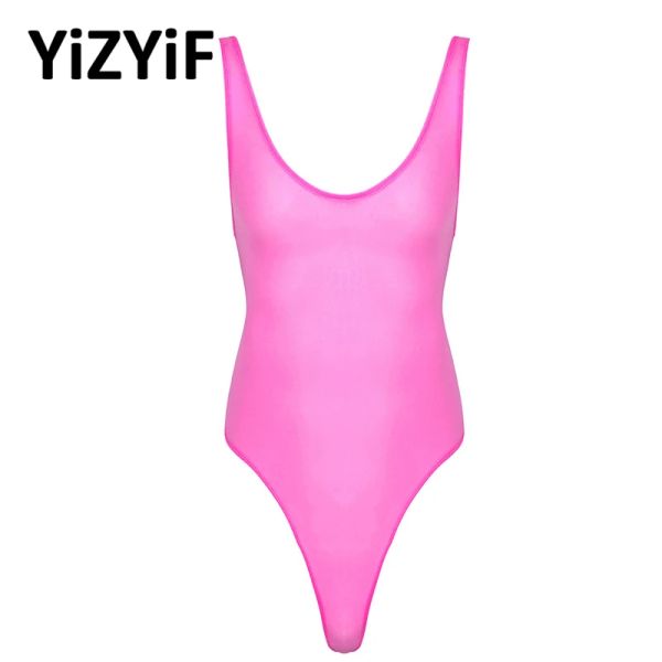 Menina de banho Onepiece Swimsuith Sexy Sissy Lingerie Bodysuit Sleesele High Cut Ultrathin Bikini Thong Bodysuit Leotard Sexy Swimwear