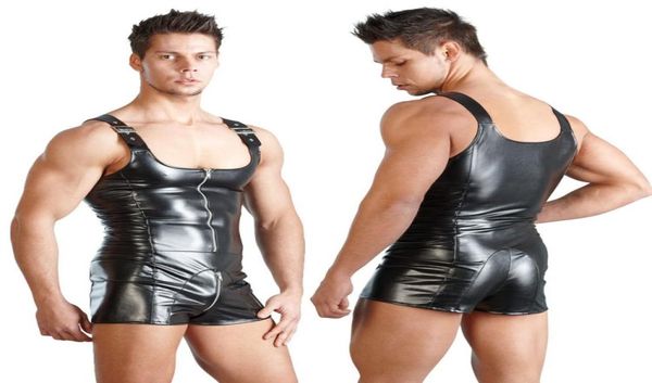 Sexy Dessous GAY Men039s Bondage Fetisch Schwarz Stretch PVC Look Latex Spandex Overall Bodysuit L934 MLXLXXL9937519