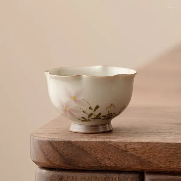 Teetassen Chinesischen Stil Mode Holz Grau Kleine Gänseblümchen Blume Knospe Keramik Master Cup Single Home Kung Fu Set Produkte