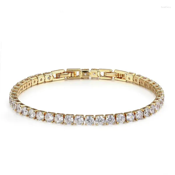 Braccialetti a maglie 15-17cm 4mm Rotondo CZ Catena Ottone Colore oro Bracciale tennis Bracciale per donne Ragazze Gioielli Bracciale e Pulseras Bracciali