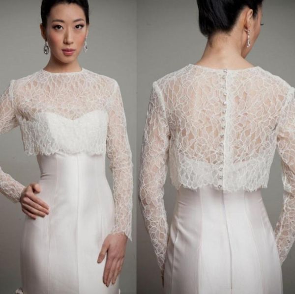 Jaqueta de noiva de manga comprida Bolero Jewel Neck Lace Appliqued Custom Made Envoltório Acessórios de noiva para vestido de casamento Jackets7252554