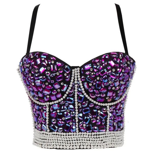 Canotta con strass e paillettes con diamanti Canotta da donna Stage Party Shaper Camis Reggiseno Camicia Donna Abbigliamento Corsetto punk Donna Crop Top y2k Blusa 240229