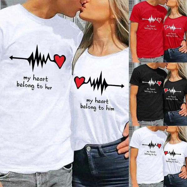 Мужские футболки, рубашка для пар, хлопковая футболка с печатной машиной, повседневная дизайнерская футболка, футболки с узором «любовь» для мужчин