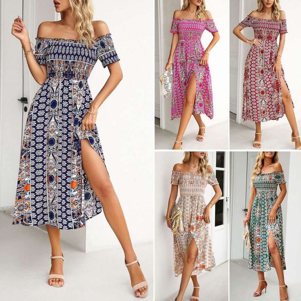 Kleider 2024 Frühjahr/Sommer New Line One Shoulder Bohemian Split Large Swing Rock