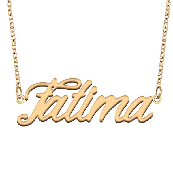 Ожерелье с именем Фатимы, кулон для женщин и девочек, подарок на день рождения, изготовленная на заказ табличка с именем, детские ювелирные изделия для лучших друзей, позолоченная нержавеющая сталь 18 карат