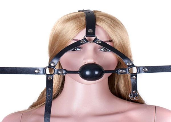 Open Mouth Gag Restraint Solid Black Silikon Ball PU Leder Kopfgeschirr Erwachsene Fetisch Produkte Sex Spiele Spielzeug für Frauen Männer2230185