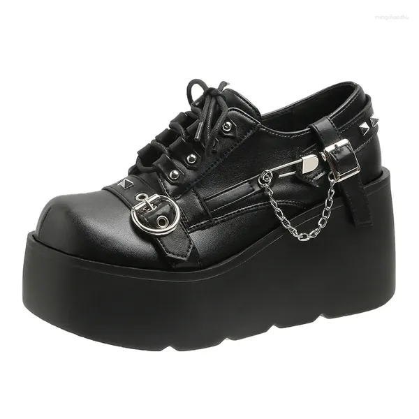 Sapatos casuais botas de rock para mulheres escuro punk couro metal nicho baixo plataforma superior solas grossas aumentar 35-42