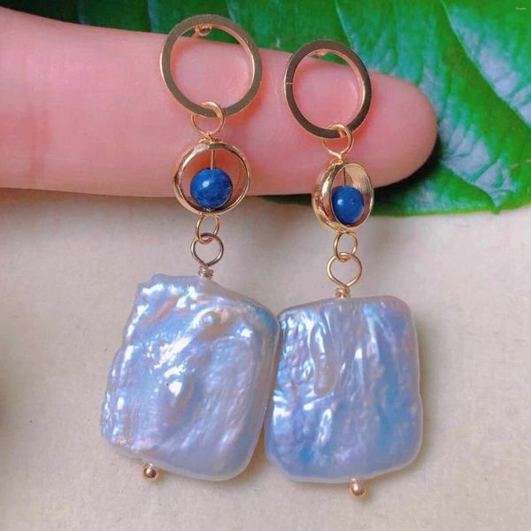 Brincos pendurados natural branco pérola lapis lazuli eardrop 18k ouro ação de graças sorte clássico cultivado belo dia das bruxas feminino