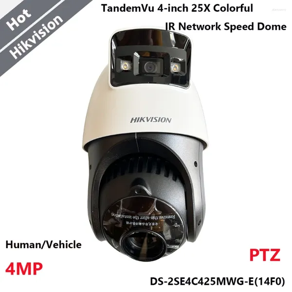 Câmera Hikvision AcuSense 4MP PTZ TandemVu 4 polegadas 25X Colorida IR Network Speed Dome Focus Veículo Humano Alarme IP Áudio