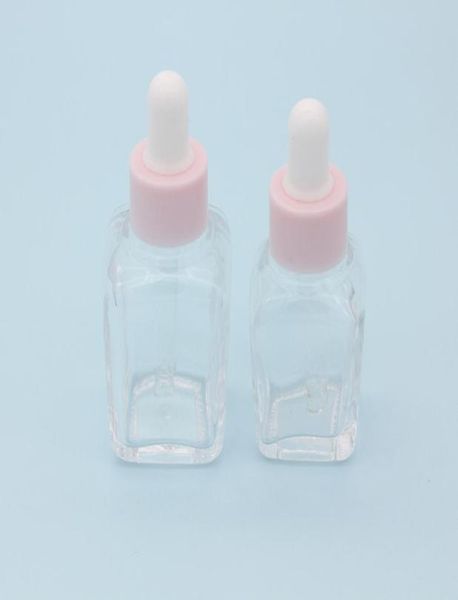 Flacone contagocce quadrato per olio essenziale da 20 ml Flaconi per siero in vetro trasparente da 30 ml con tappo rosa per cosmetici6246106